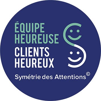 Equipe heureuse clients heureux logo. Symétrie des Attentions